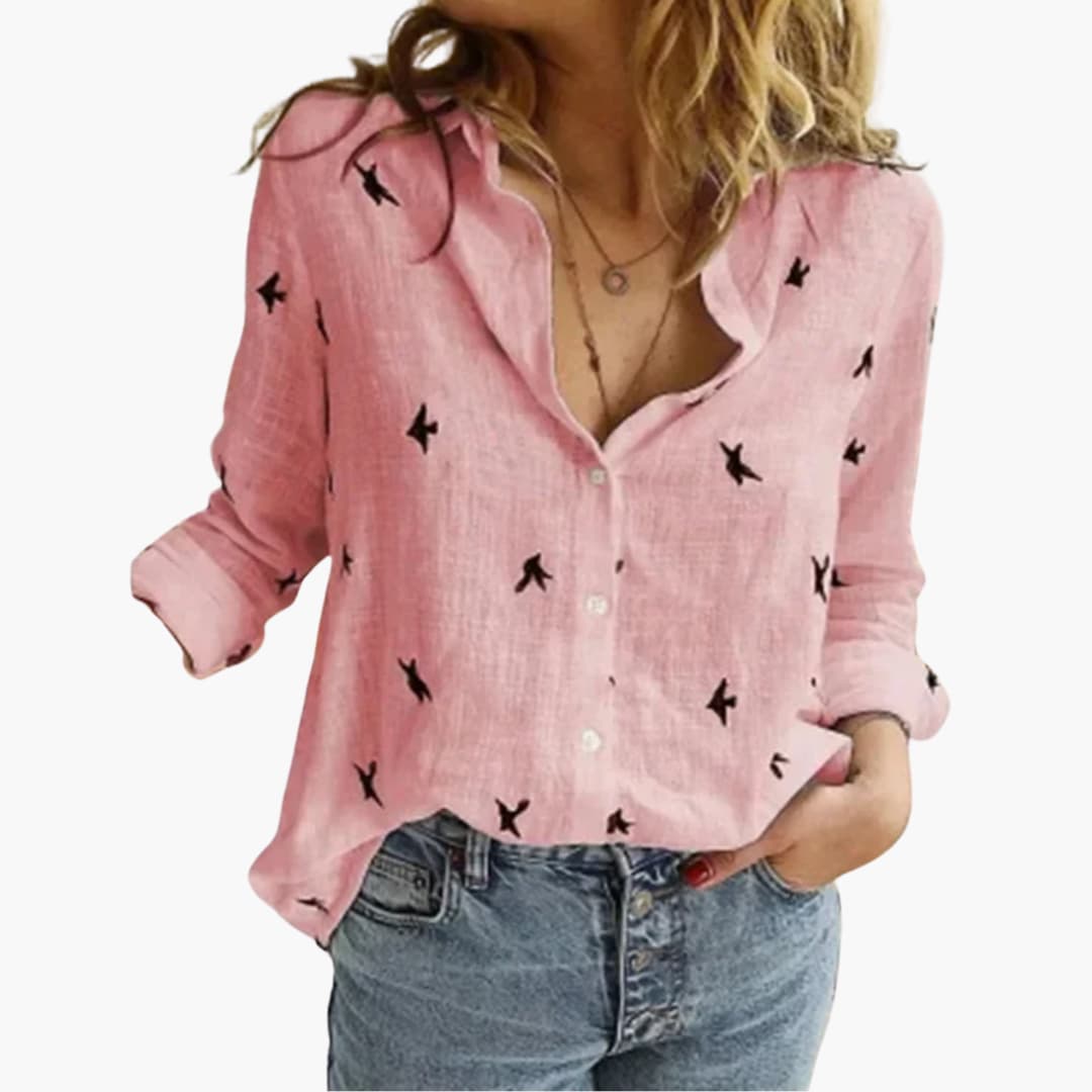 Women’s Blouse with Button Fastening and Printed Design
