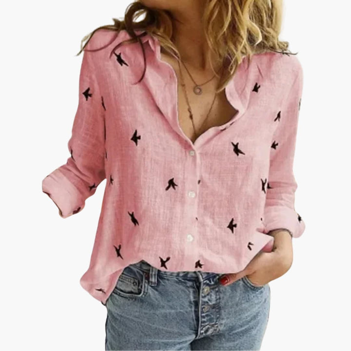 Women’s Blouse with Button Fastening and Printed Design