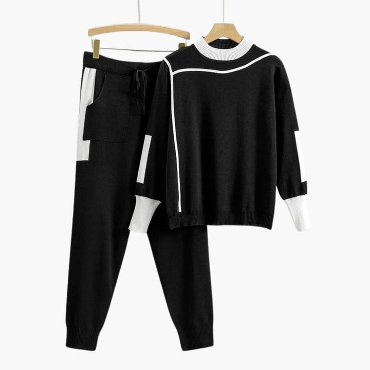 Women’s Two-Piece Sweater Set with Long Sleeves and High-Neck Collar