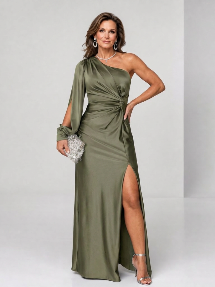 Roniol | One Shoulder Draped Slit Maxi Dress