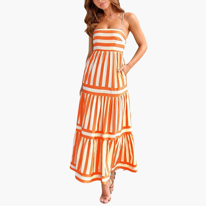 Women’s Maxi Dress with Tiered Skirt and Adjustable Straps