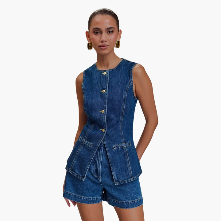 Women’s Two Piece Set with Buttons and Shorts