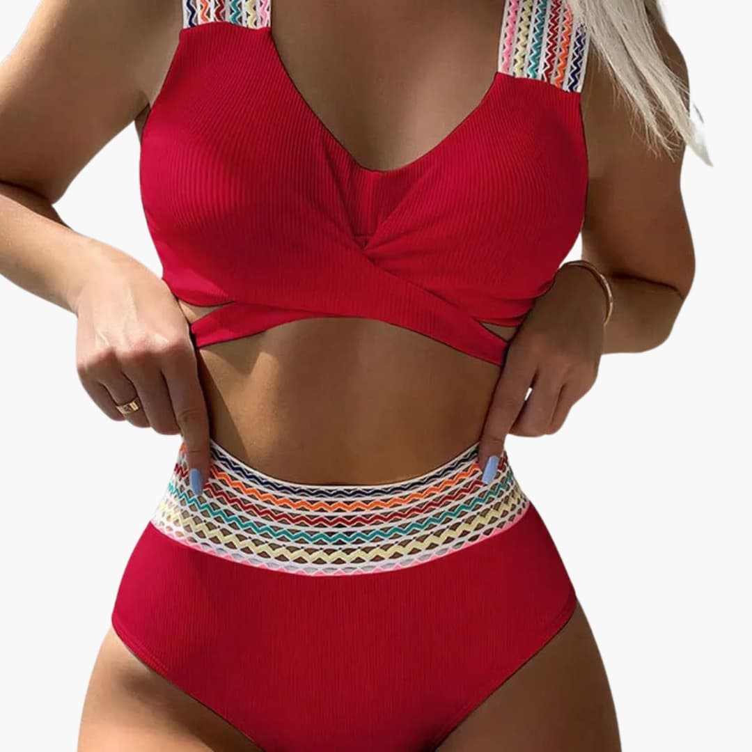 Women’s Bikini Set with High - Waisted Bottoms and Ribbed Texture
