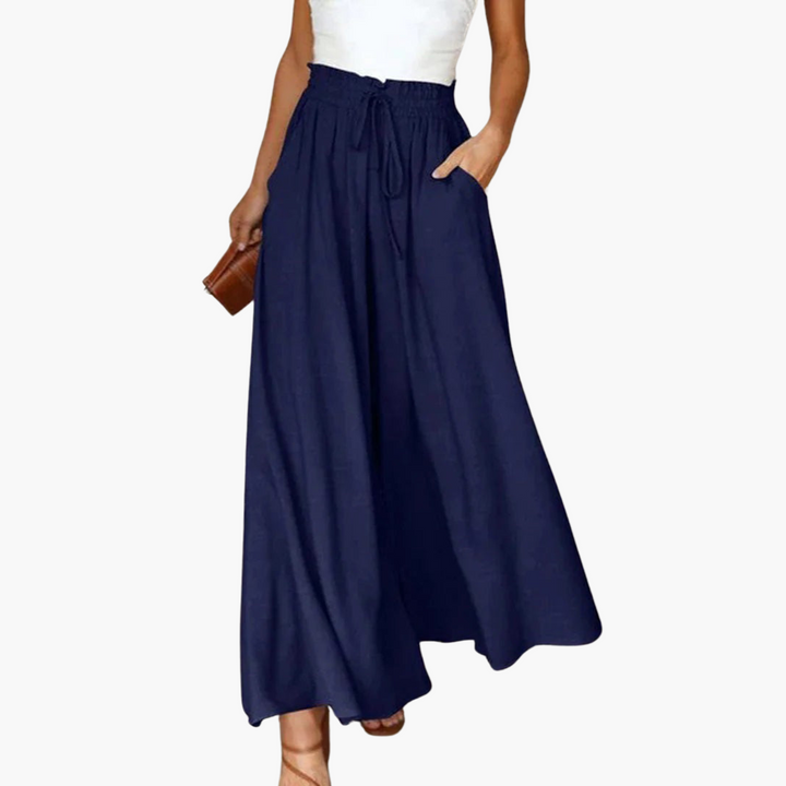 Women’s Wide-Leg Pants with High Waist and Elastic Waistband