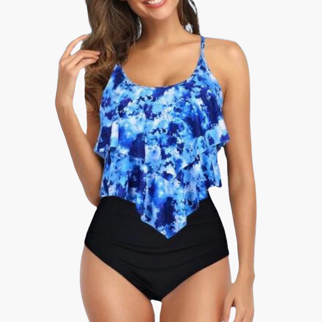 Women’s Tankini Set with Ruffle Top and High - Waisted Bottoms