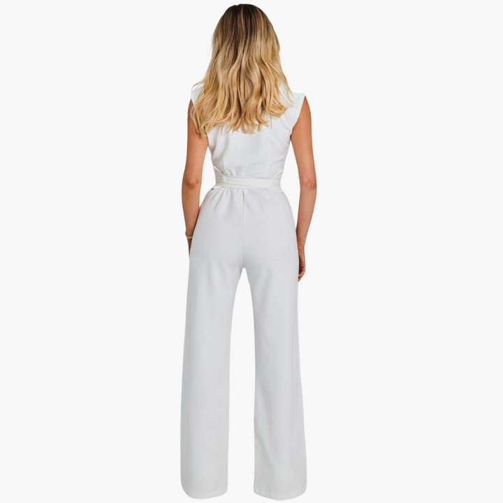 Women’s Wide-Leg Jumpsuit with Plain Woven Finish