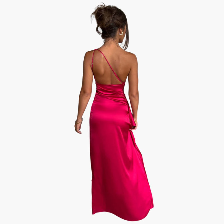 Women’s One-Shoulder Maxi Dress with Ruched Bodice