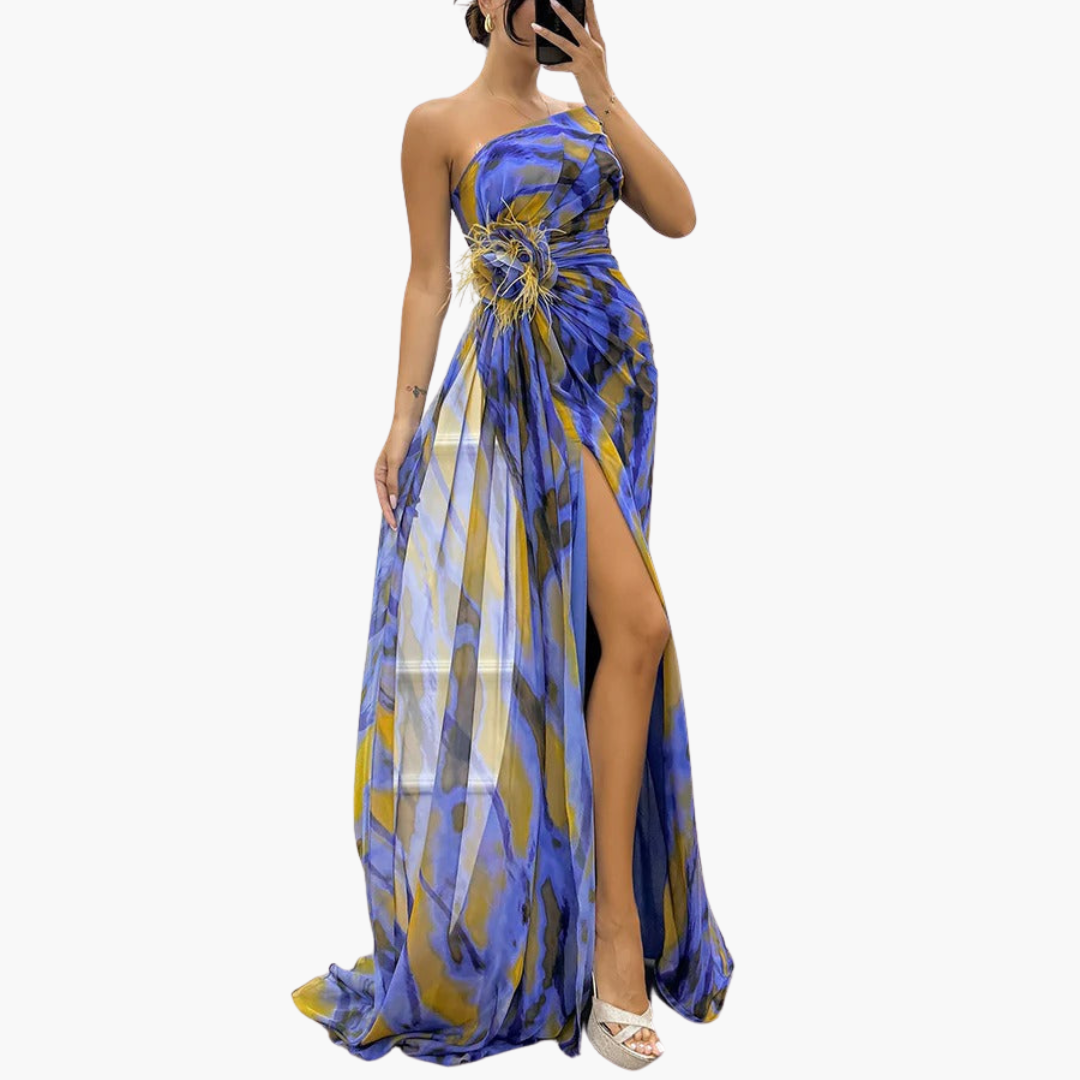 Women’s Maxi Dress with One-Shoulder and Flowing Silhouette