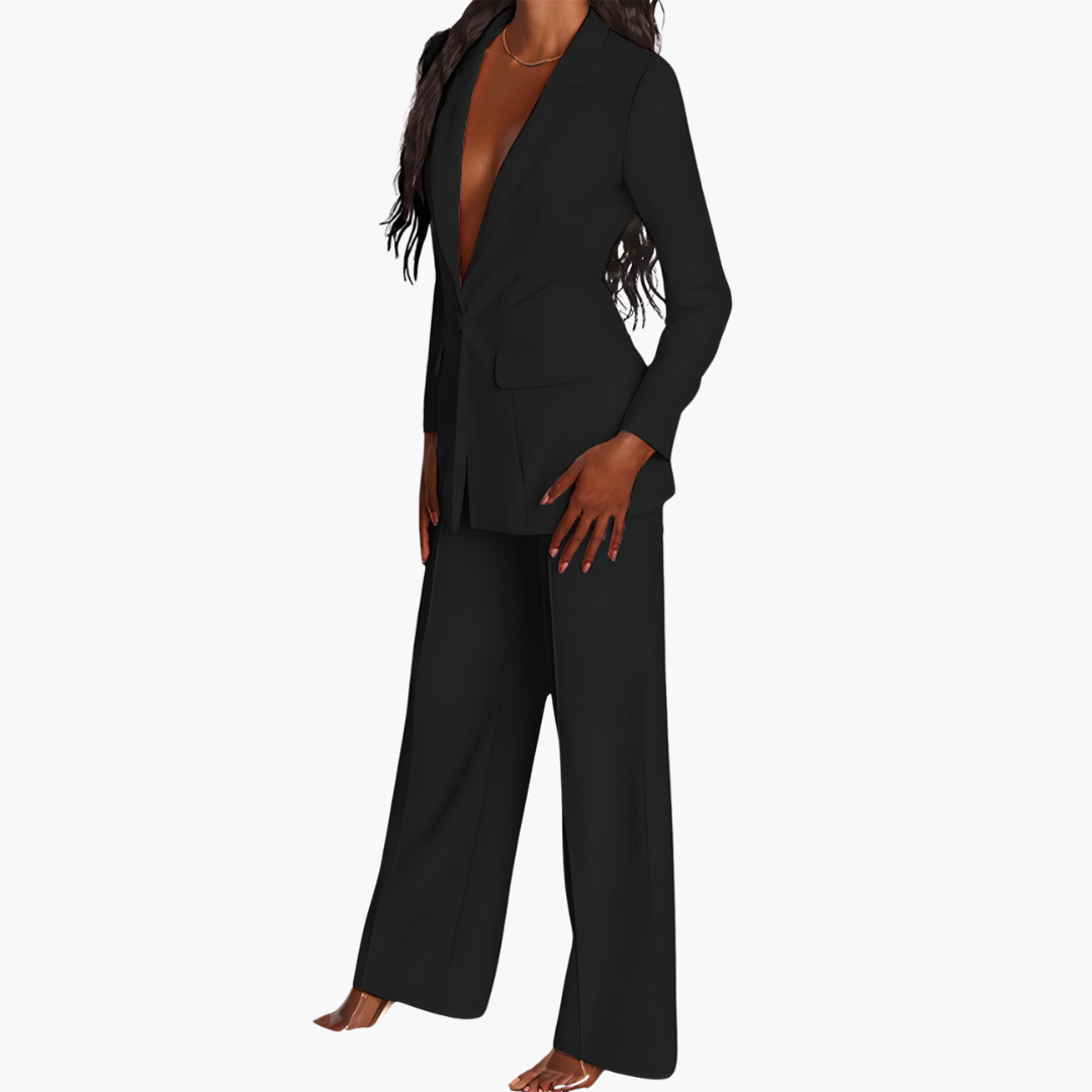 Women’s Suit Set with Single-Button Blazer and Straight-Leg Pants