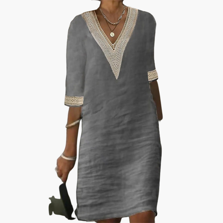 Women’s V-Neck Dress with Lace Trim