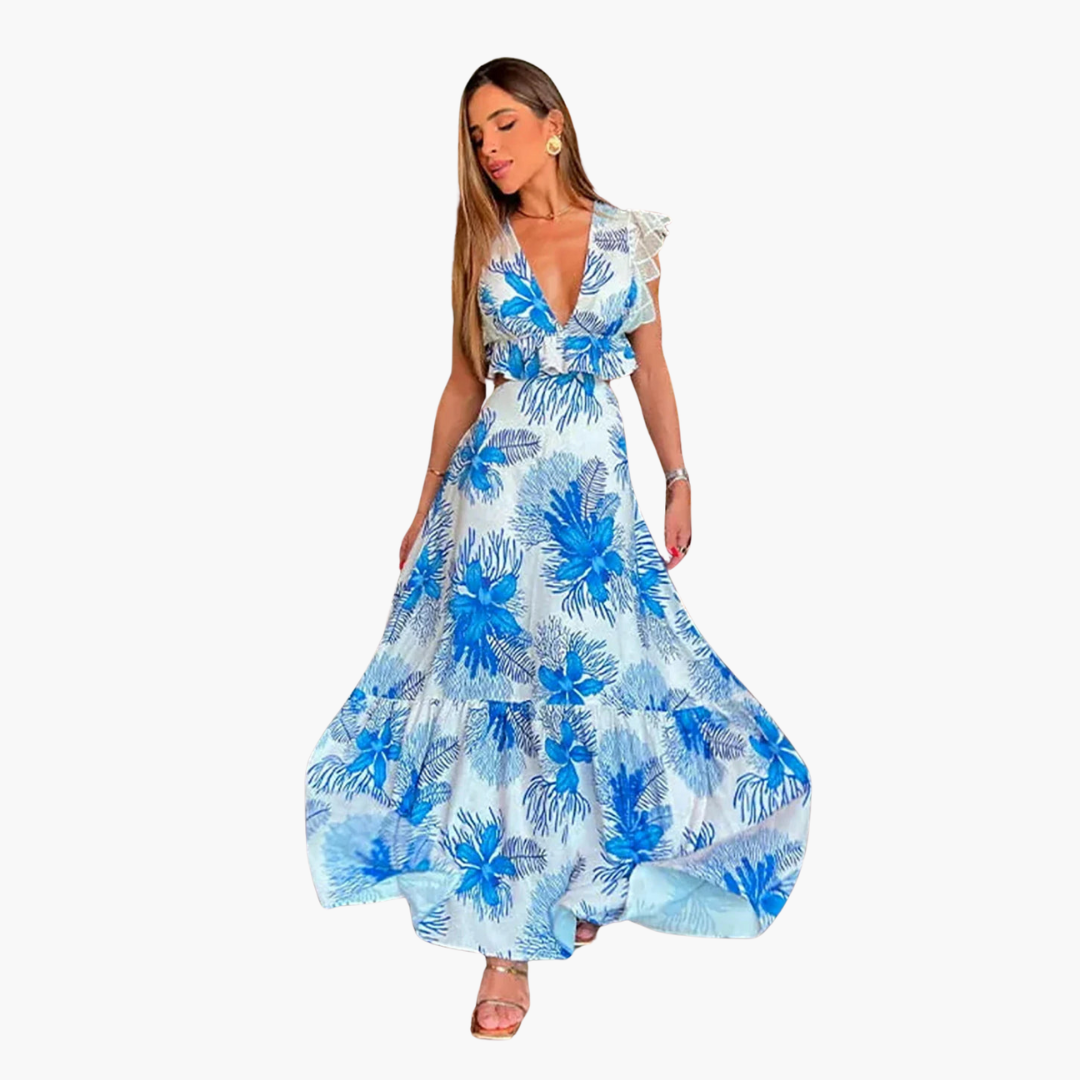 Women’s Maxi Dress with Lace Trim and Waist Cut Out