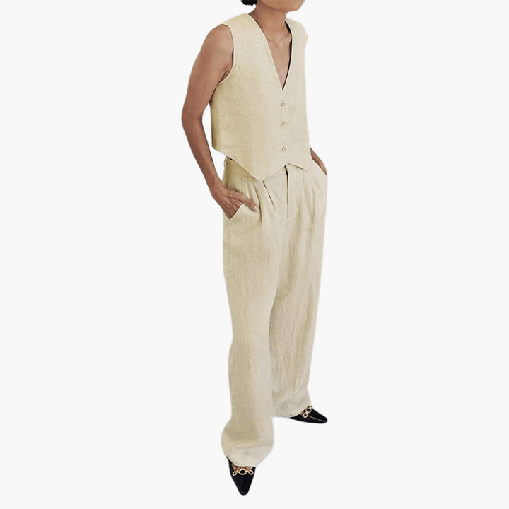Women’s V-Neck Vest and Wide-Leg Pants Set