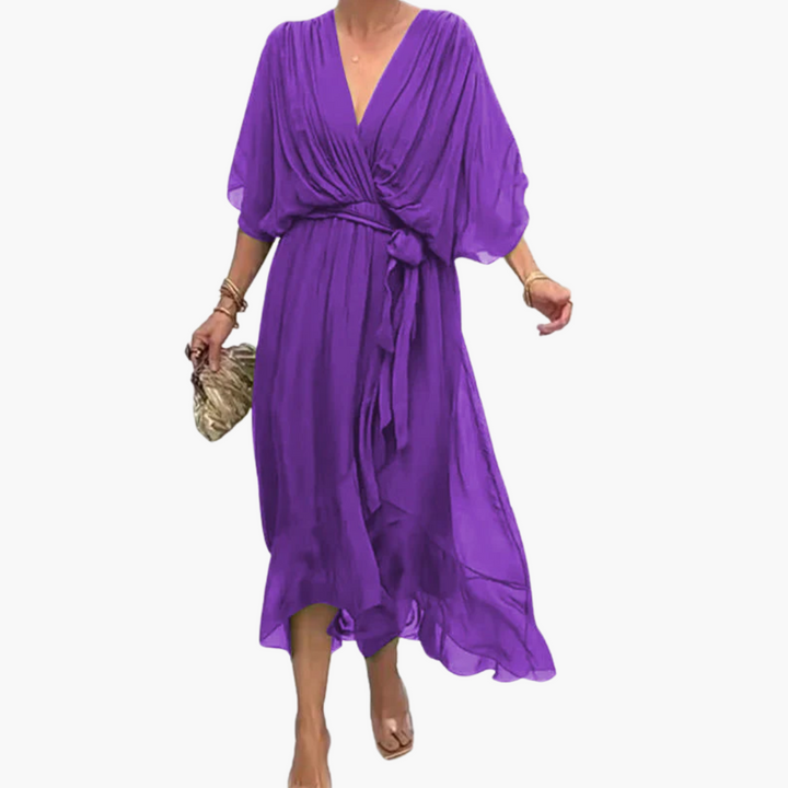Women’s Midi Dress with Tie and Sleeves