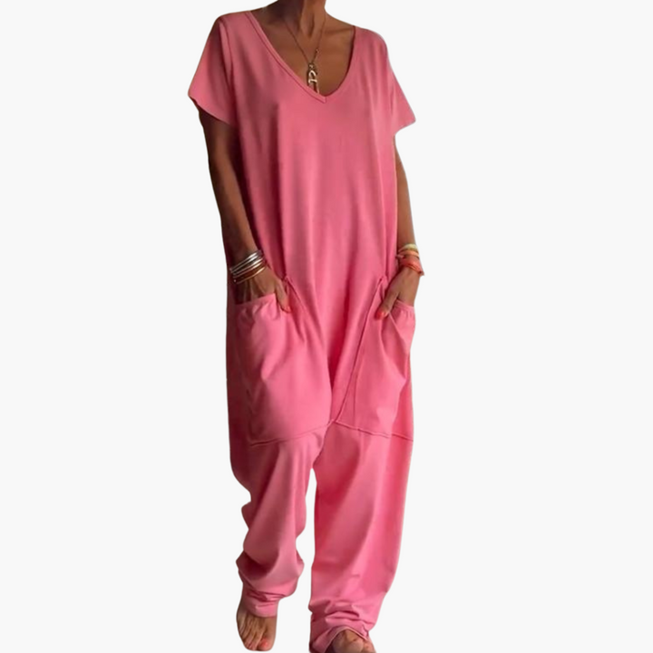 Women’s V-Neck Jumpsuit with Relaxed Drape