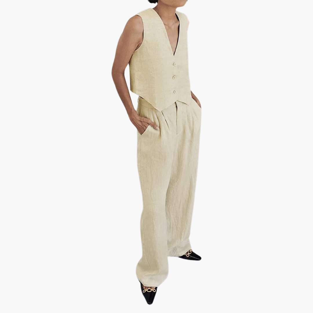Women’s V-Neck Vest and Wide-Leg Pants Set
