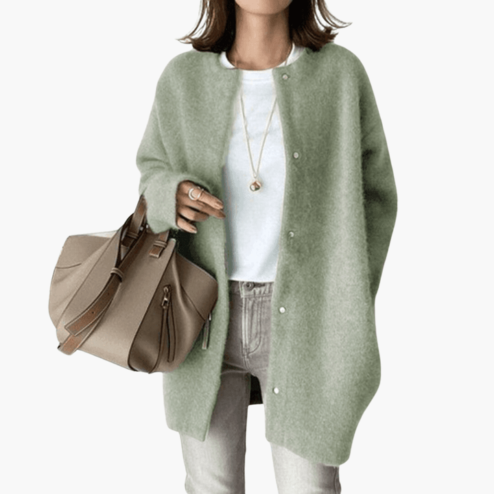 Women’s Longline Coat with Button Fastening and Structured Collar