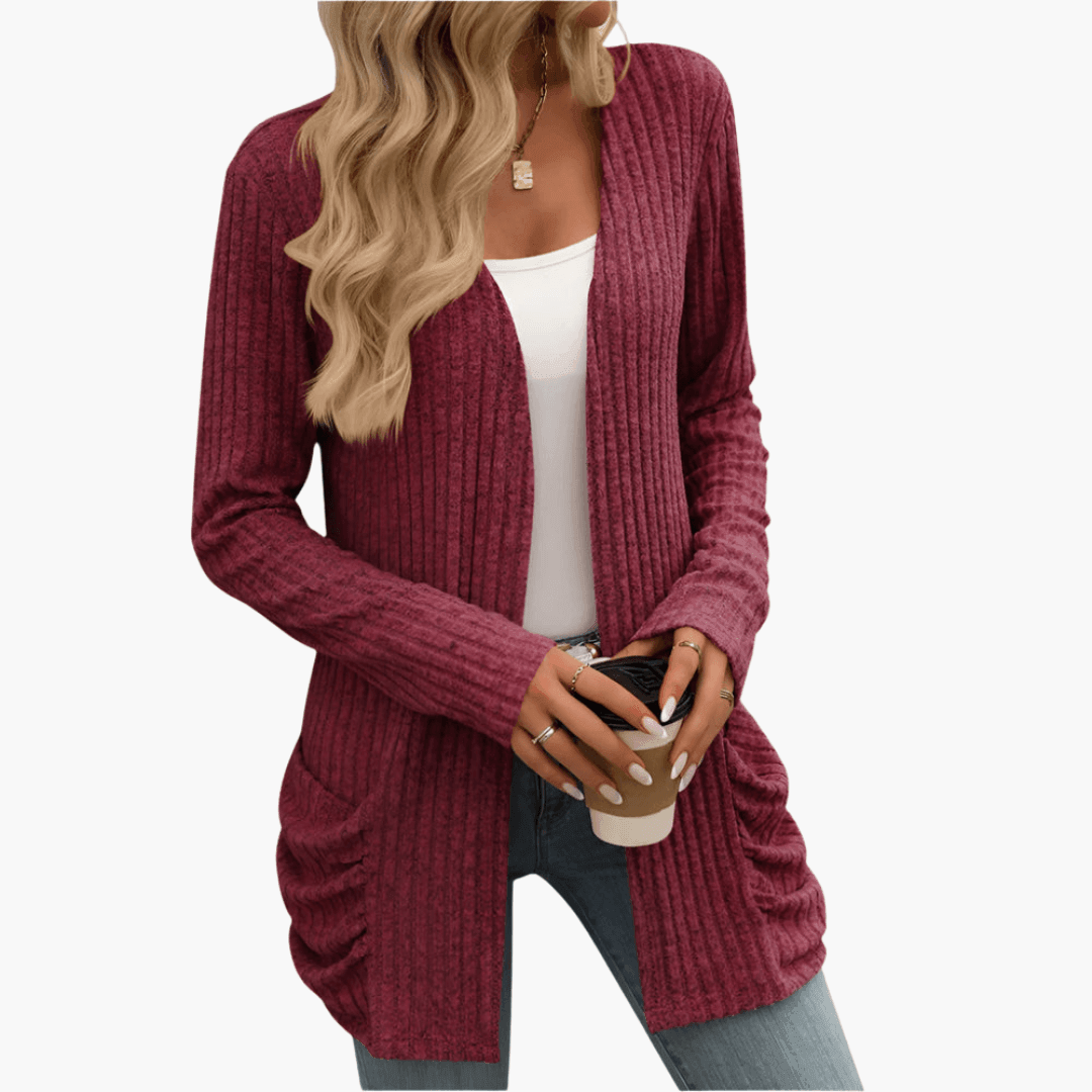 Women’s Chunky Knit Cardigan with Long Sleeves and Cable Texture