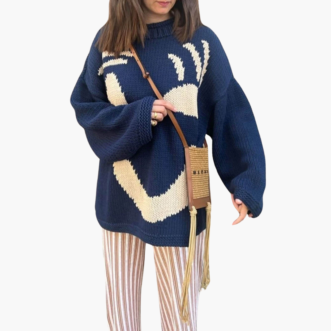 Women’s Sweater with Crew Neck and Cable Knit
