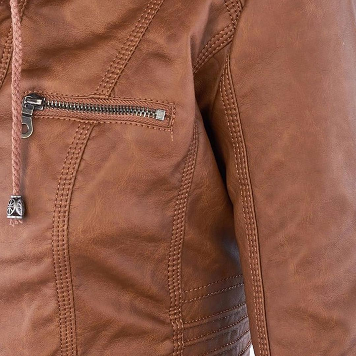 Women’s Zip-Up Faux Leather Jacket with Tailored Fit