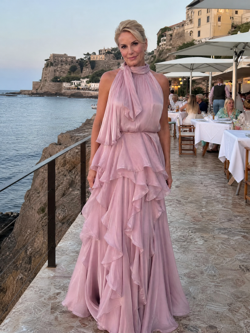 Melisande | Halter Neck Ruffle Tiered Maxi Dress