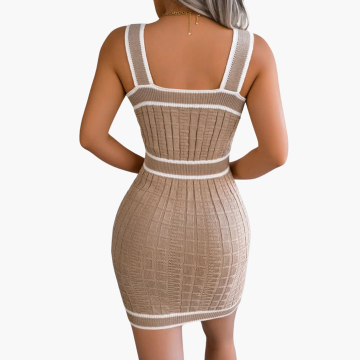 Women’s Bodycon Dress with Square Neck and Checkered Pattern