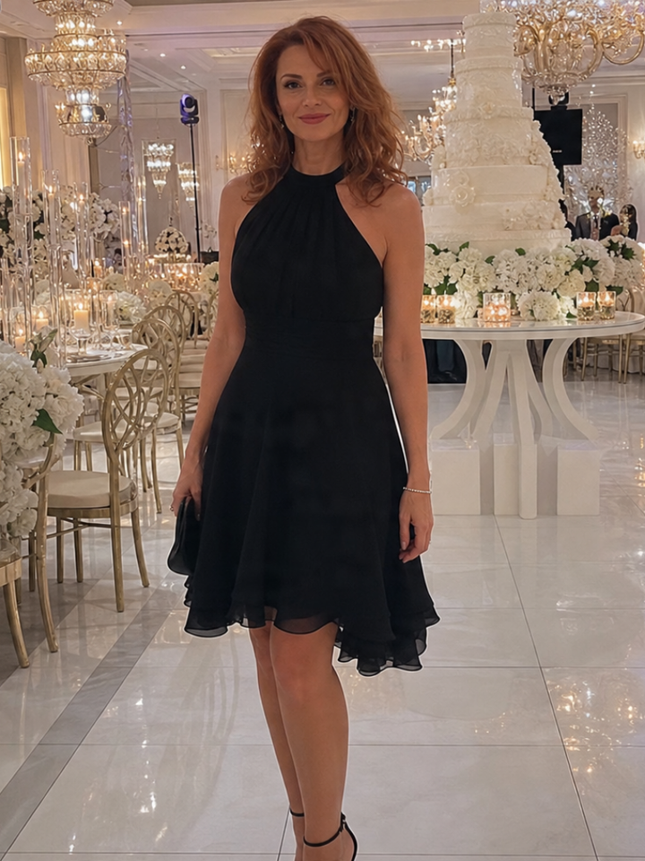 Iyla | Halter Neck Layered Hem Knee Length Dress