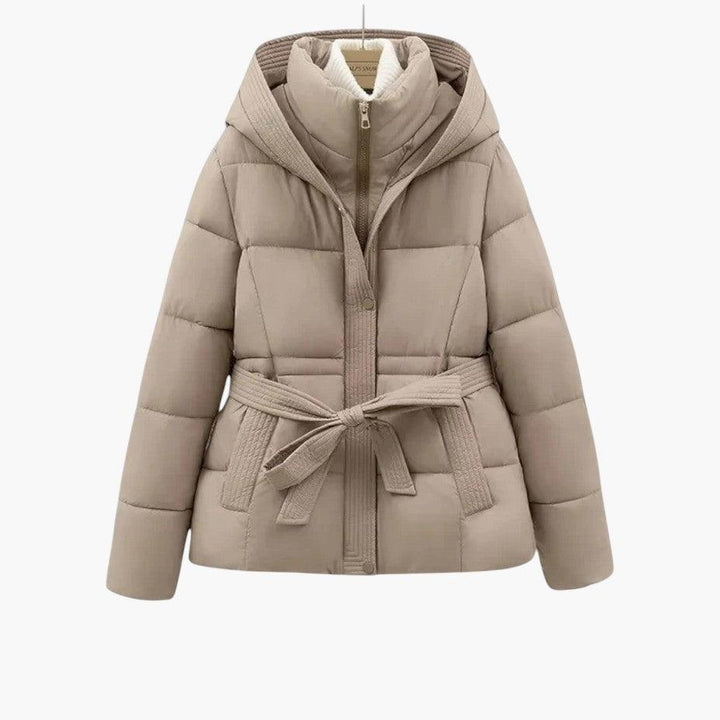 Belted Puffer Jacket with Hood – Women&