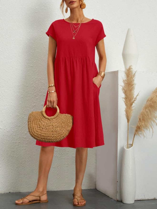 Lillian | Short Sleeve Knee Length Pocket Dress