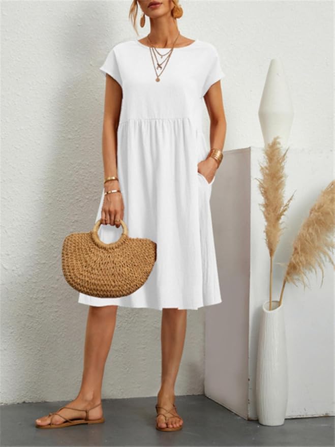 Lillian | Short Sleeve Knee Length Pocket Dress