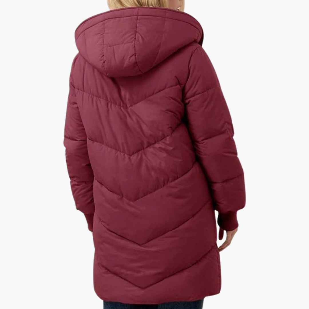 Women’s Hooded Puffer Coat with Fleece Lining and Slim Fit