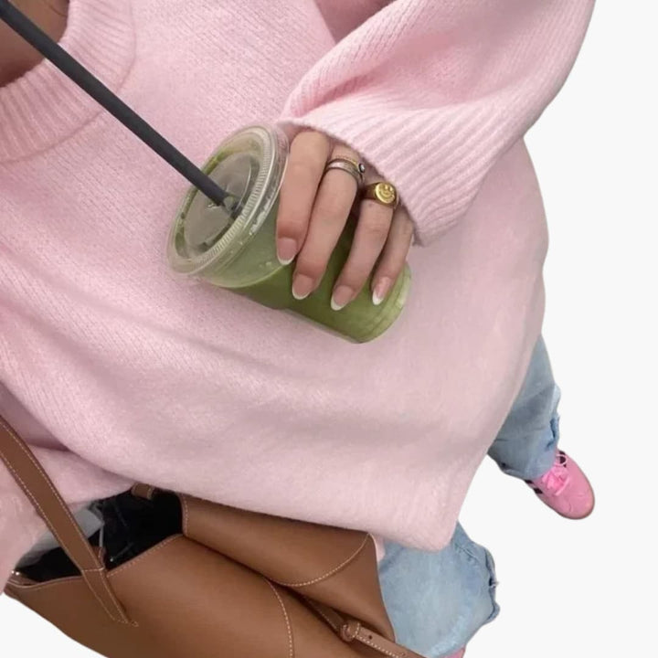 Women’s Knit Sweater with Crewneck and Ribbed Cuffs