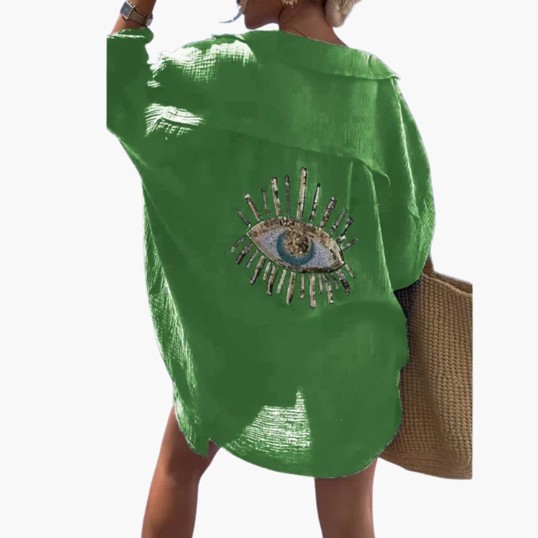 Women’s Oversized Beach Shirt with Collar and Embroidery