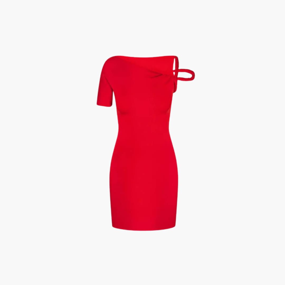 Women’s Mini Dress with Asymmetrical Neckline and Single Short Sleeve