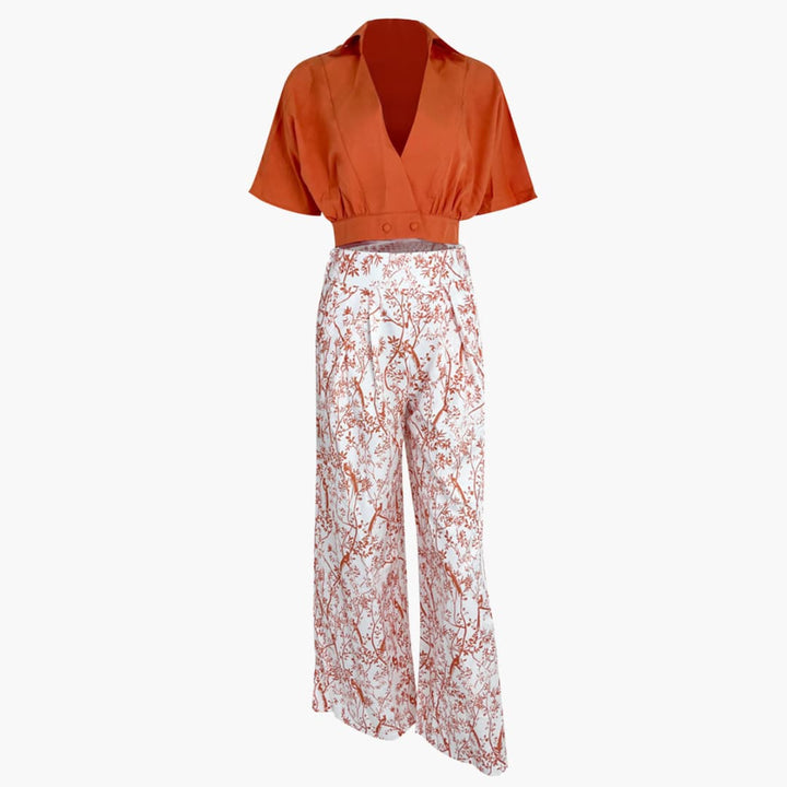 Women’s two-piece set with puff sleeve top and palazzo Pants