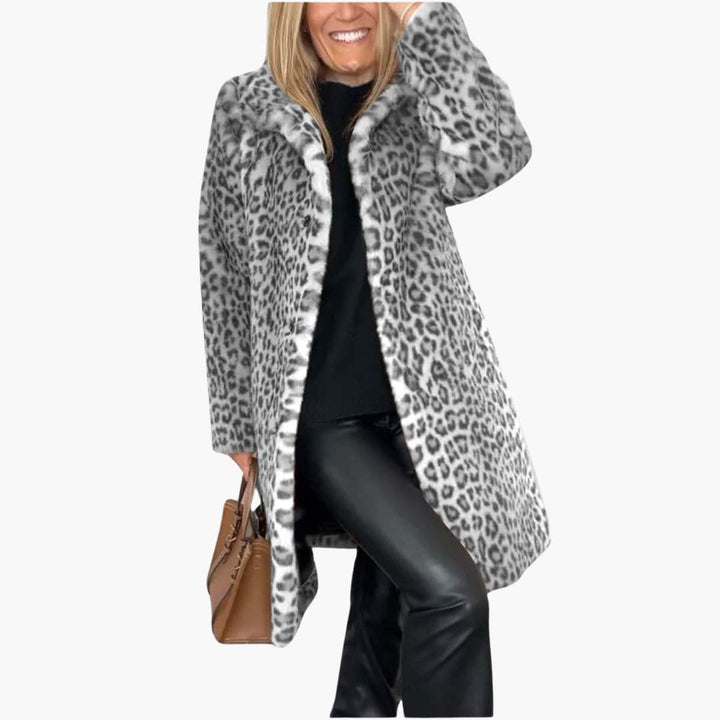 Women’s Long Winter Coat with Leopard Print