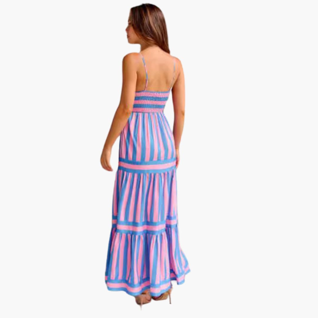 Women’s Maxi Dress with Tiered Skirt and Adjustable Straps