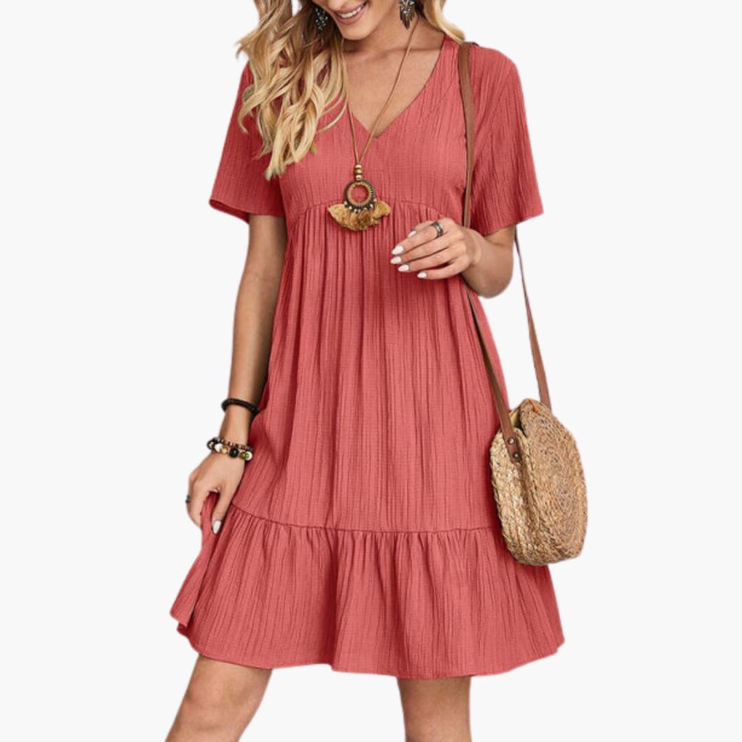 Women’s A-Line Dress with V-Neckline and Tiered Skirt