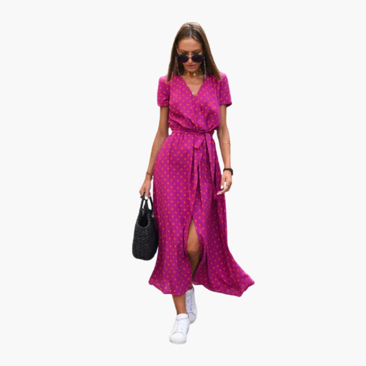 Women’s Midi Dress with Wrap Front and Tie Belt