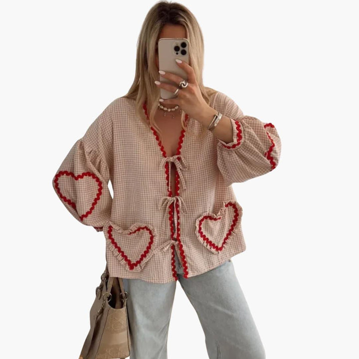 Women’s Blouse with Gingham Pattern and Tie-Front Detail