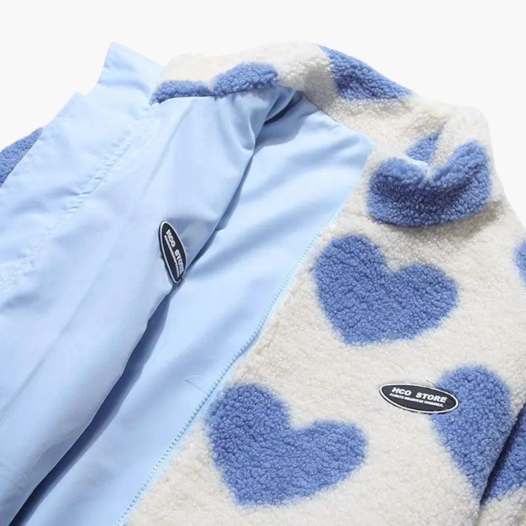 Women’s Reversible Sherpa Jacket with Heart Print