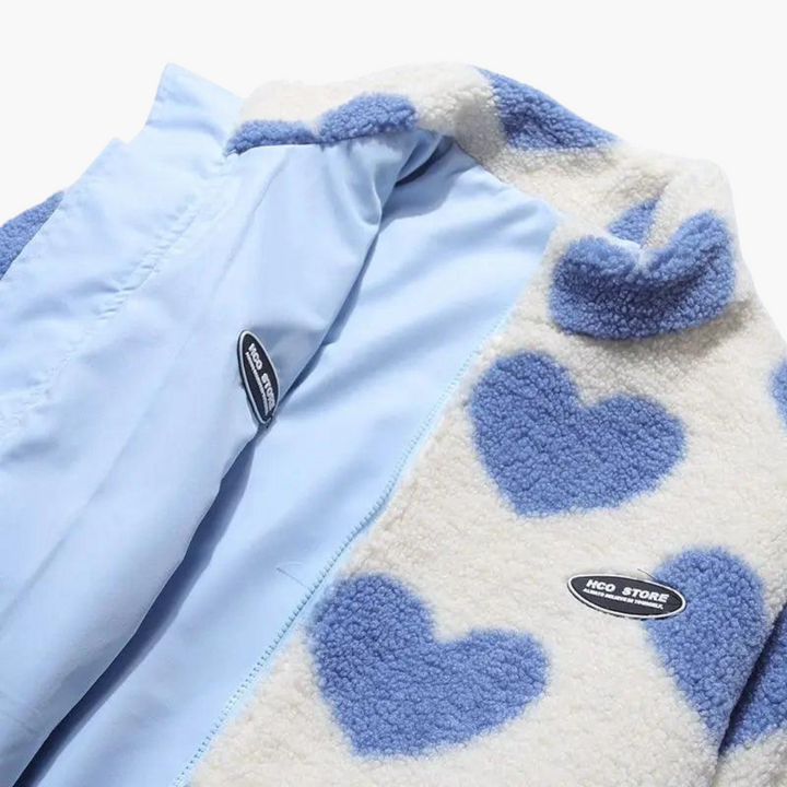 Women’s Reversible Sherpa Jacket with Heart Print