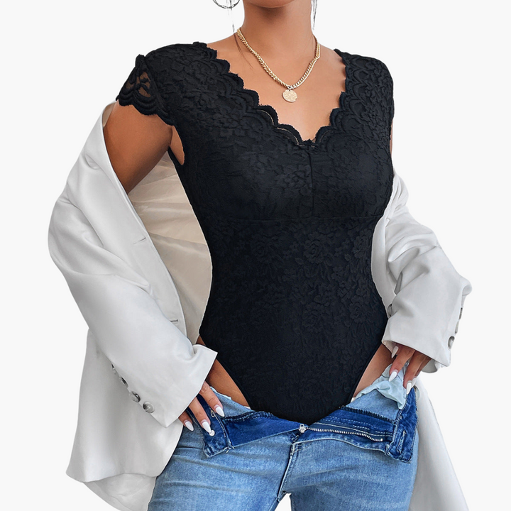Women’s Lace Bodysuit with V-Neck and Fitted Silhouette