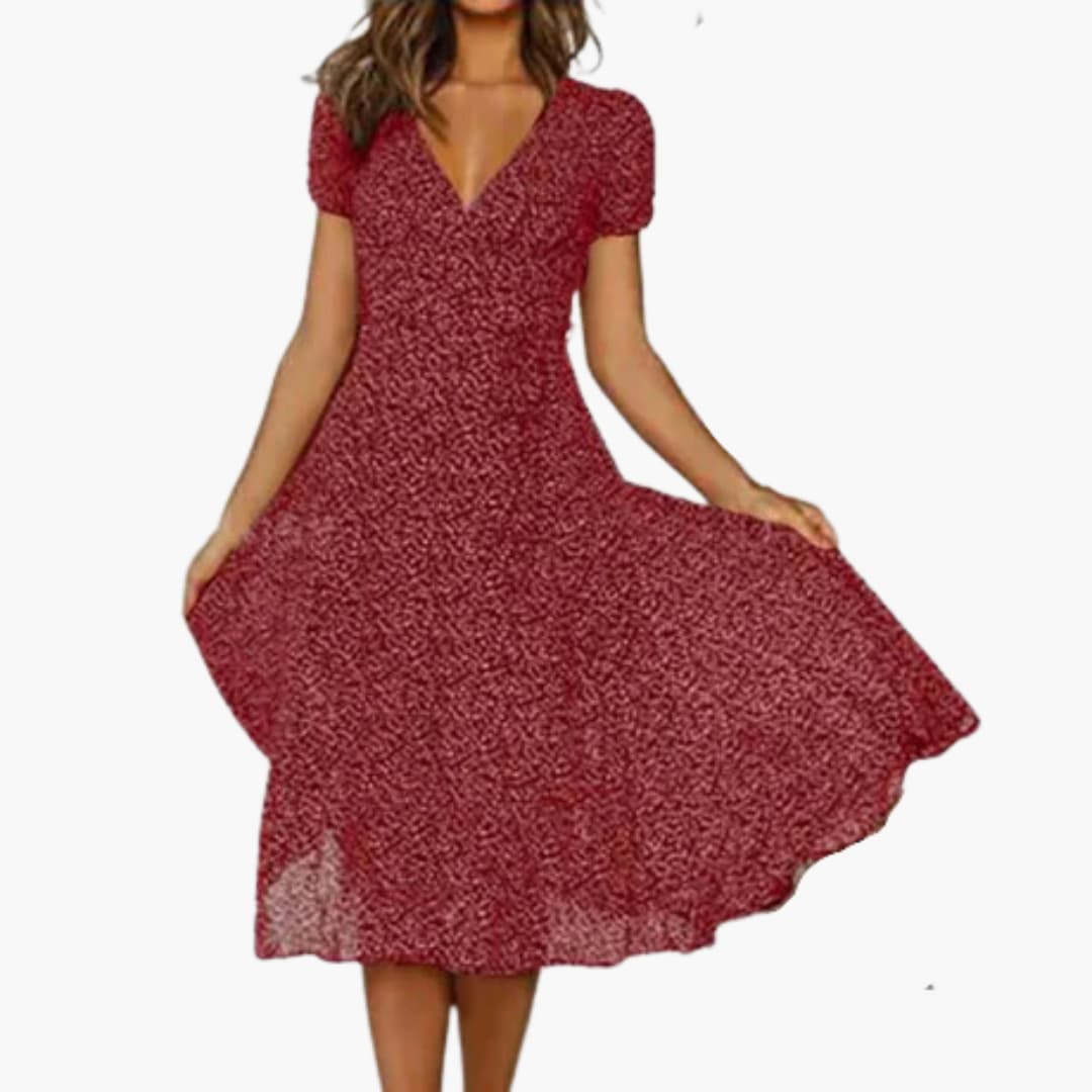 Women’s A-Line Summer Dress with V-Neck and Swing Hem