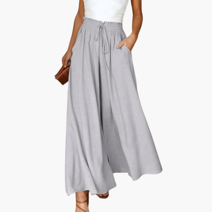 Women’s Wide-Leg Pants with High Waist and Elastic Waistband