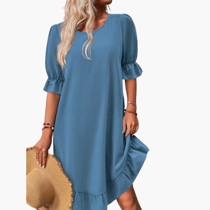 Women’s Midi Dress with Puff Sleeves and Ruffle Hem