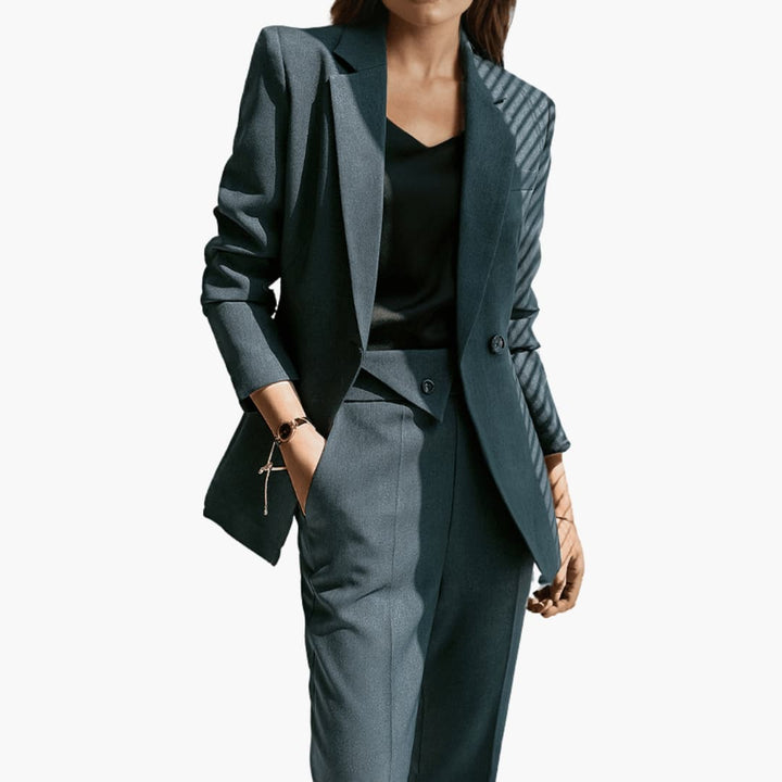 Women’s Blazer Set with Notched Lapel and Straight-Leg Pants
