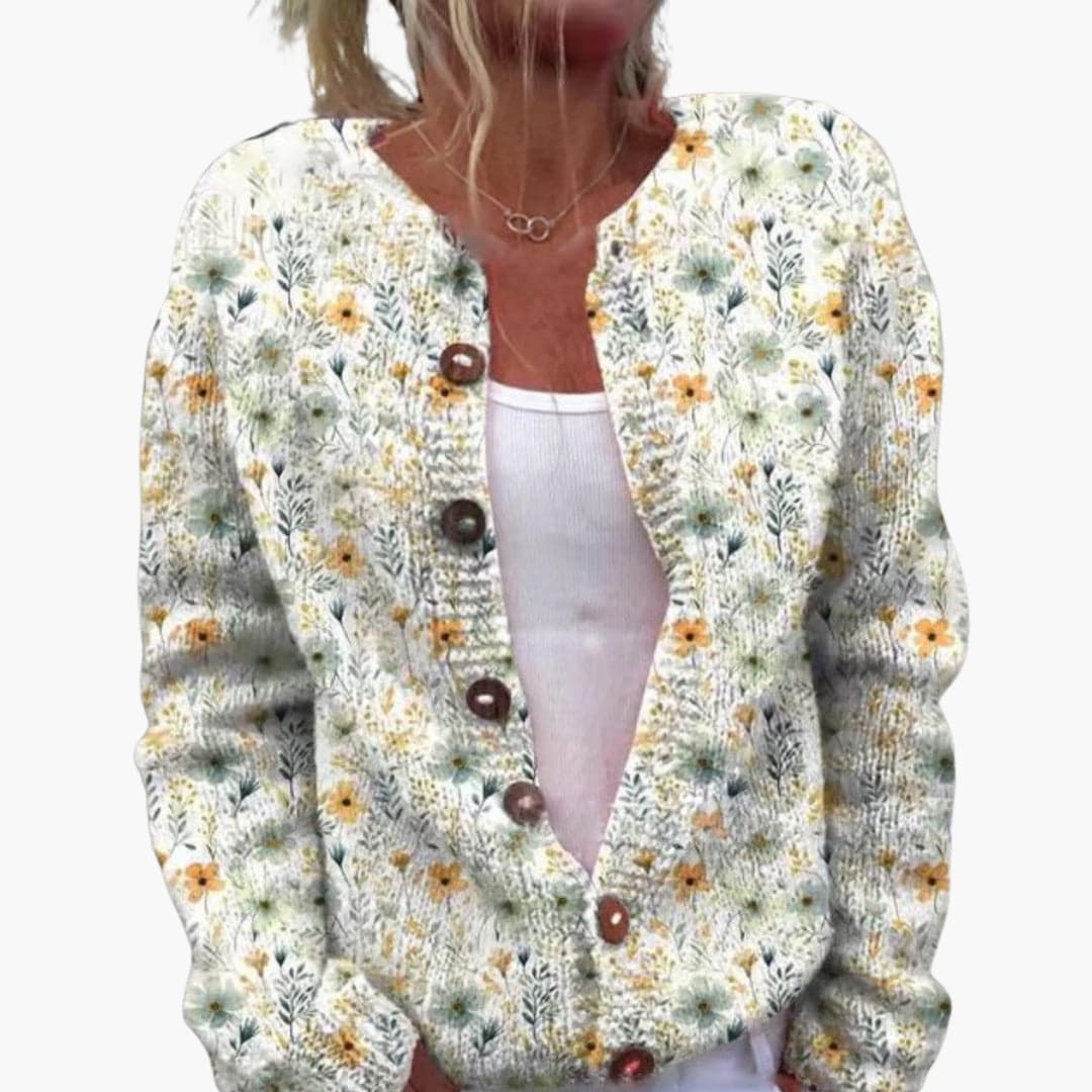 Women’s Floral Cardigan with Long Sleeves and Ribbed Hem