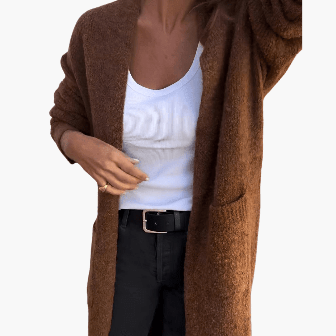 Women’s Longline Cardigan with Long Sleeves and Relaxed Fit
