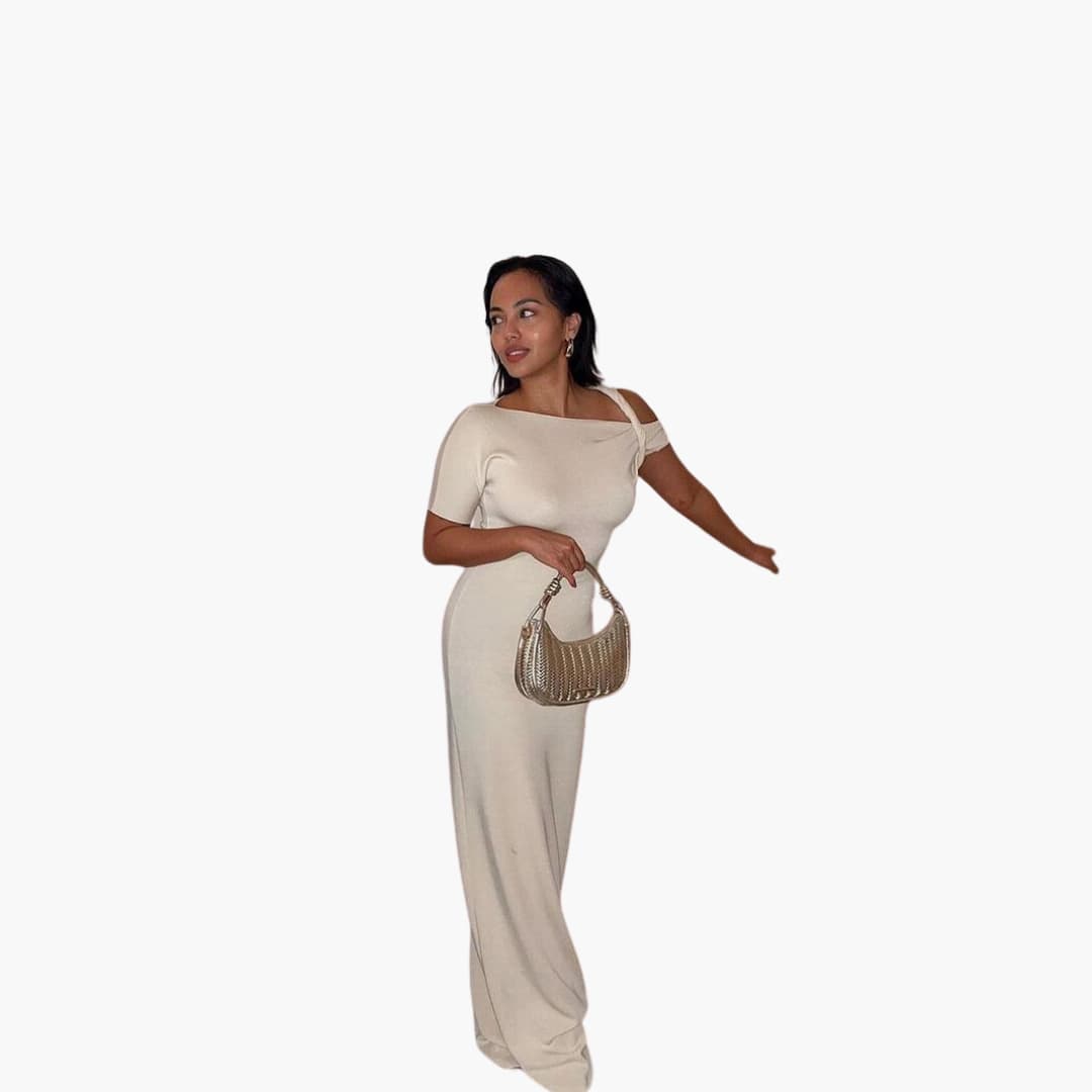 Women’s One-Shoulder Maxi Dress with Twisted Sleeve Detail