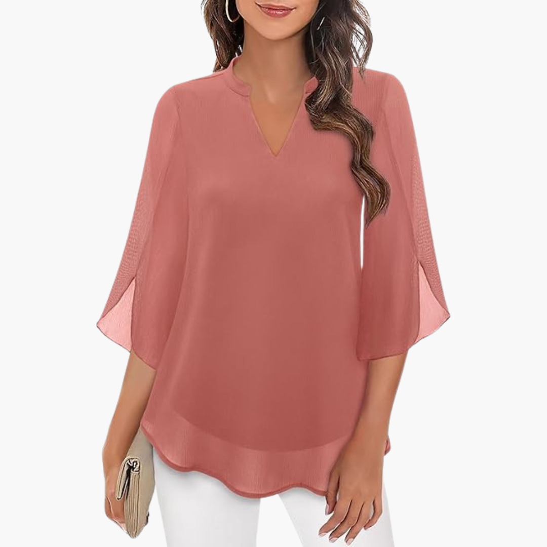 Women’s Blouse with V-Neck and Flowy Sleeves